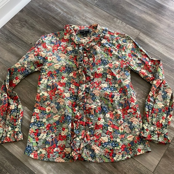 Oscar de La Renta Girls’ Floral Print Ruffle-Accented Top size 10 - Picture 1 of 5